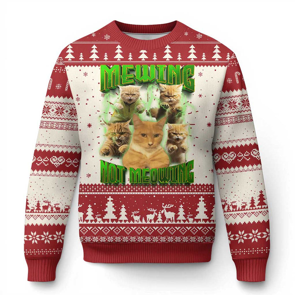 Funny Cat Meme Mewing Not Meowing Ugly Christmas Sweater TS09 Red Print Your Wear