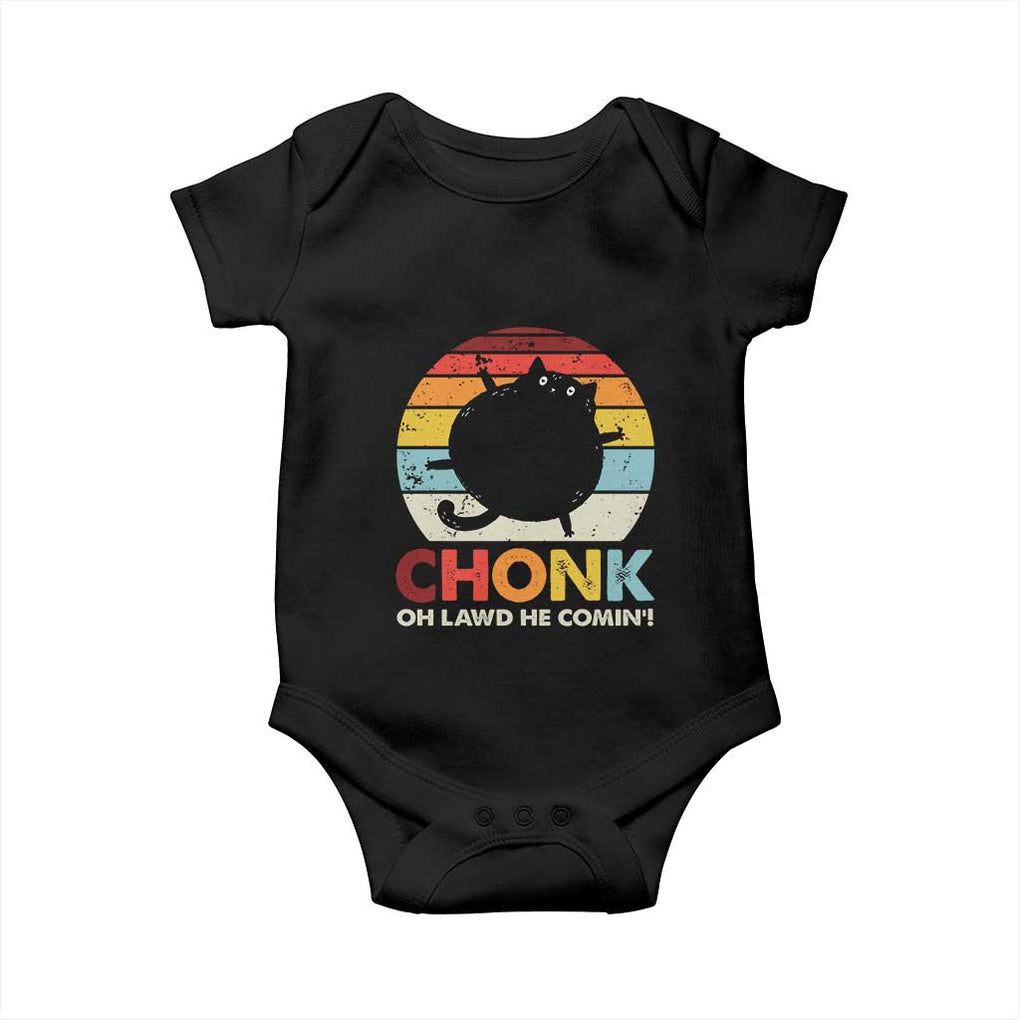 Funny Fat Cat Baby Onesie Chonk Oh Lawd He Comin' TS09 Black Print Your Wear