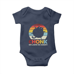 Funny Fat Cat Baby Onesie Chonk Oh Lawd He Comin' TS09 Navy Print Your Wear