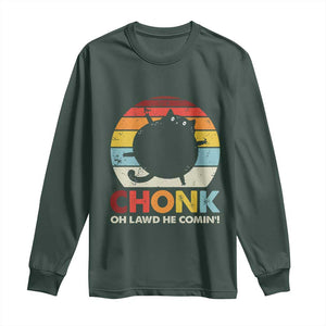 Funny Fat Cat Long Sleeve Shirt Chonk Oh Lawd He Comin' TS09 Dark Forest Green Print Your Wear