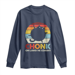 Funny Fat Cat Long Sleeve Shirt Chonk Oh Lawd He Comin' TS09 Navy Print Your Wear