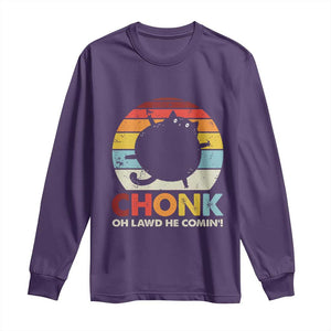 Funny Fat Cat Long Sleeve Shirt Chonk Oh Lawd He Comin' TS09 Purple Print Your Wear