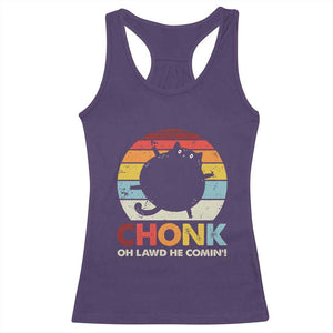 Funny Fat Cat Racerback Tank Top Chonk Oh Lawd He Comin' TS09 Purple Print Your Wear