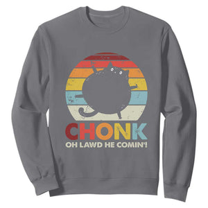 Funny Fat Cat Sweatshirt Chonk Oh Lawd He Comin' TS09 Charcoal Print Your Wear