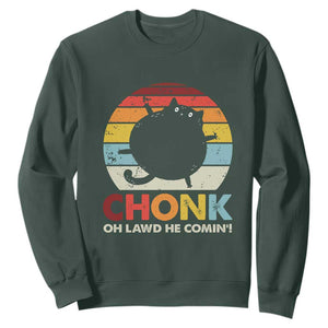 Funny Fat Cat Sweatshirt Chonk Oh Lawd He Comin' TS09 Dark Forest Green Print Your Wear