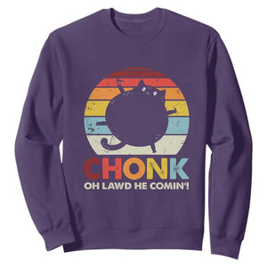 Funny Fat Cat Sweatshirt Chonk Oh Lawd He Comin' TS09 Purple Print Your Wear