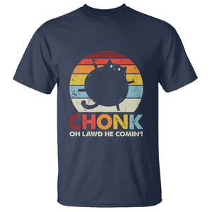 Funny Fat Cat T Shirt Chonk Oh Lawd He Comin' TS09 Navy Print Your Wear