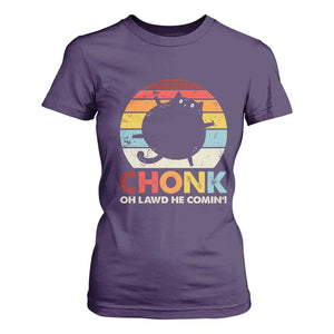 Funny Fat Cat T Shirt For Women Chonk Oh Lawd He Comin' TS09 Purple Print Your Wear