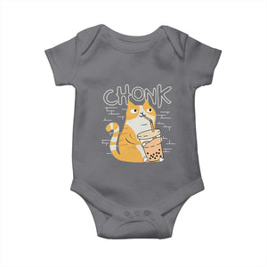 Funny Fat Cat Baby Onesie Chonk Drinking Bubble Tea TS09 Charcoal Print Your Wear