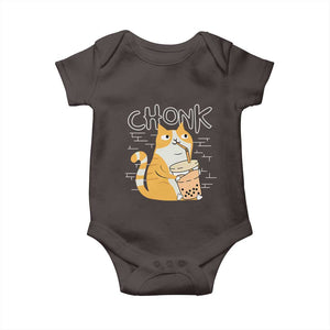 Funny Fat Cat Baby Onesie Chonk Drinking Bubble Tea TS09 Dark Chocolate Print Your Wear