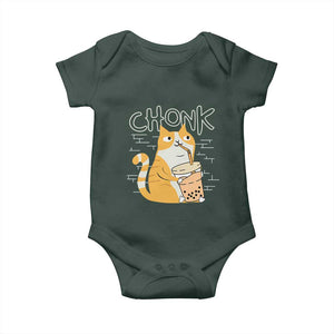 Funny Fat Cat Baby Onesie Chonk Drinking Bubble Tea TS09 Dark Forest Green Print Your Wear