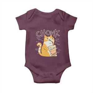 Funny Fat Cat Baby Onesie Chonk Drinking Bubble Tea TS09 Maroon Print Your Wear