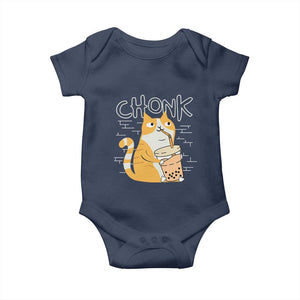 Funny Fat Cat Baby Onesie Chonk Drinking Bubble Tea TS09 Navy Print Your Wear