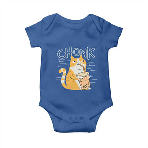 Funny Fat Cat Baby Onesie Chonk Drinking Bubble Tea TS09 Royal Blue Print Your Wear