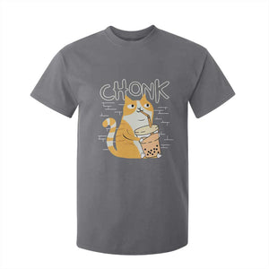 Funny Fat Cat T Shirt For Kid Chonk Drinking Bubble Tea TS09 Charcoal Print Your Wear