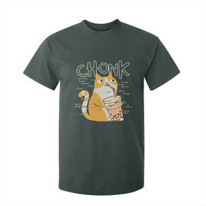 Funny Fat Cat T Shirt For Kid Chonk Drinking Bubble Tea TS09 Dark Forest Green Print Your Wear