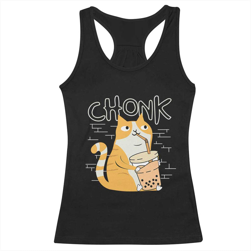 Funny Fat Cat Racerback Tank Top Chonk Drinking Bubble Tea TS09 Black Print Your Wear