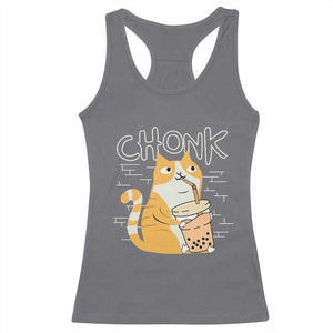 Funny Fat Cat Racerback Tank Top Chonk Drinking Bubble Tea TS09 Charcoal Print Your Wear