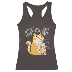 Funny Fat Cat Racerback Tank Top Chonk Drinking Bubble Tea TS09 Dark Chocolate Print Your Wear