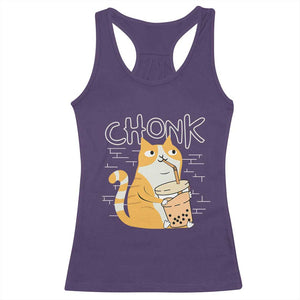 Funny Fat Cat Racerback Tank Top Chonk Drinking Bubble Tea TS09 Purple Print Your Wear