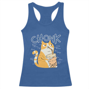 Funny Fat Cat Racerback Tank Top Chonk Drinking Bubble Tea TS09 Royal Blue Print Your Wear