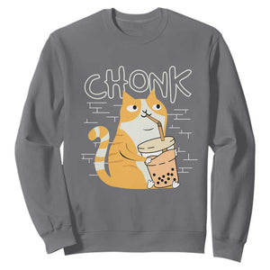 Funny Fat Cat Sweatshirt Chonk Drinking Bubble Tea TS09 Charcoal Print Your Wear