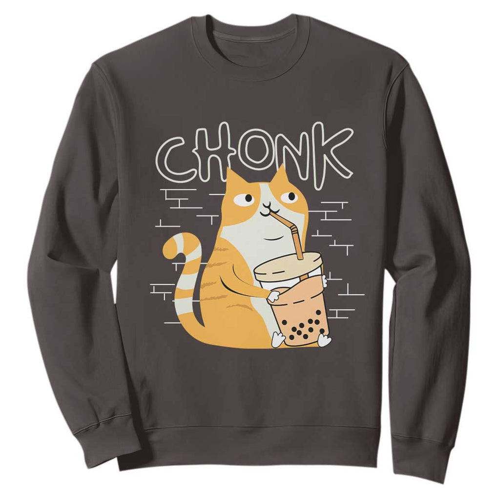 Funny Fat Cat Sweatshirt Chonk Drinking Bubble Tea TS09 Dark Chocolate Print Your Wear