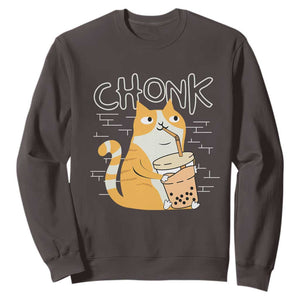 Funny Fat Cat Sweatshirt Chonk Drinking Bubble Tea TS09 Dark Chocolate Print Your Wear