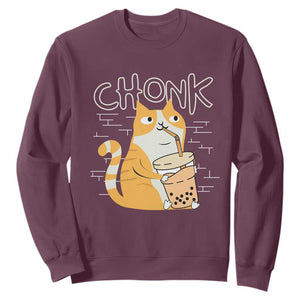 Funny Fat Cat Sweatshirt Chonk Drinking Bubble Tea TS09 Maroon Print Your Wear