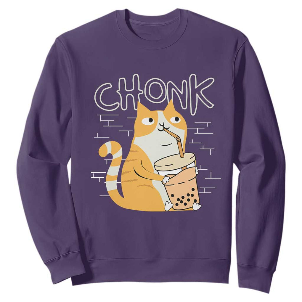Funny Fat Cat Sweatshirt Chonk Drinking Bubble Tea TS09 Purple Print Your Wear