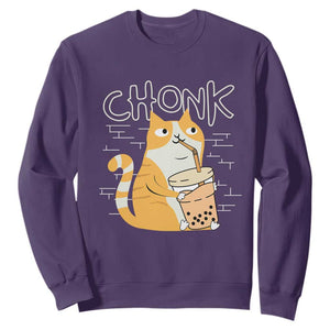 Funny Fat Cat Sweatshirt Chonk Drinking Bubble Tea TS09 Purple Print Your Wear