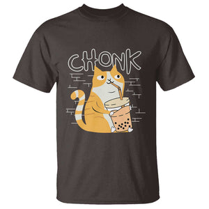 Funny Fat Cat T Shirt Chonk Drinking Bubble Tea TS09 Dark Chocolate Print Your Wear