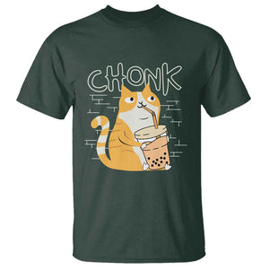 Funny Fat Cat T Shirt Chonk Drinking Bubble Tea TS09 Dark Forest Green Print Your Wear