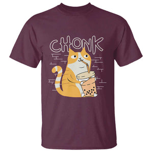 Funny Fat Cat T Shirt Chonk Drinking Bubble Tea TS09 Maroon Print Your Wear