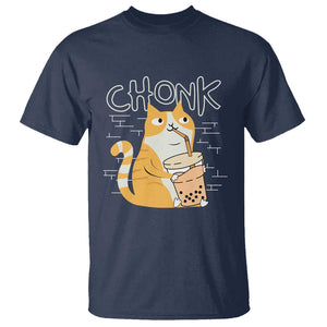 Funny Fat Cat T Shirt Chonk Drinking Bubble Tea TS09 Navy Print Your Wear