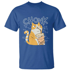 Funny Fat Cat T Shirt Chonk Drinking Bubble Tea TS09 Royal Blue Print Your Wear