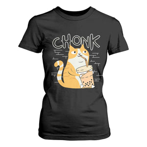 Funny Fat Cat T Shirt For Women Chonk Drinking Bubble Tea TS09 Black Print Your Wear