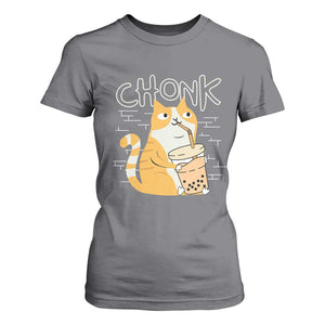 Funny Fat Cat T Shirt For Women Chonk Drinking Bubble Tea TS09 Charcoal Print Your Wear