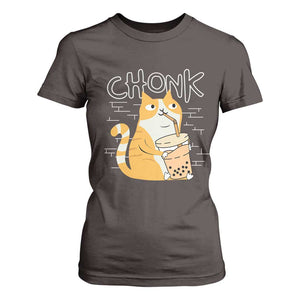 Funny Fat Cat T Shirt For Women Chonk Drinking Bubble Tea TS09 Dark Chocolate Print Your Wear