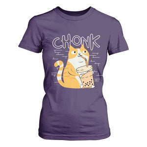 Funny Fat Cat T Shirt For Women Chonk Drinking Bubble Tea TS09 Purple Print Your Wear