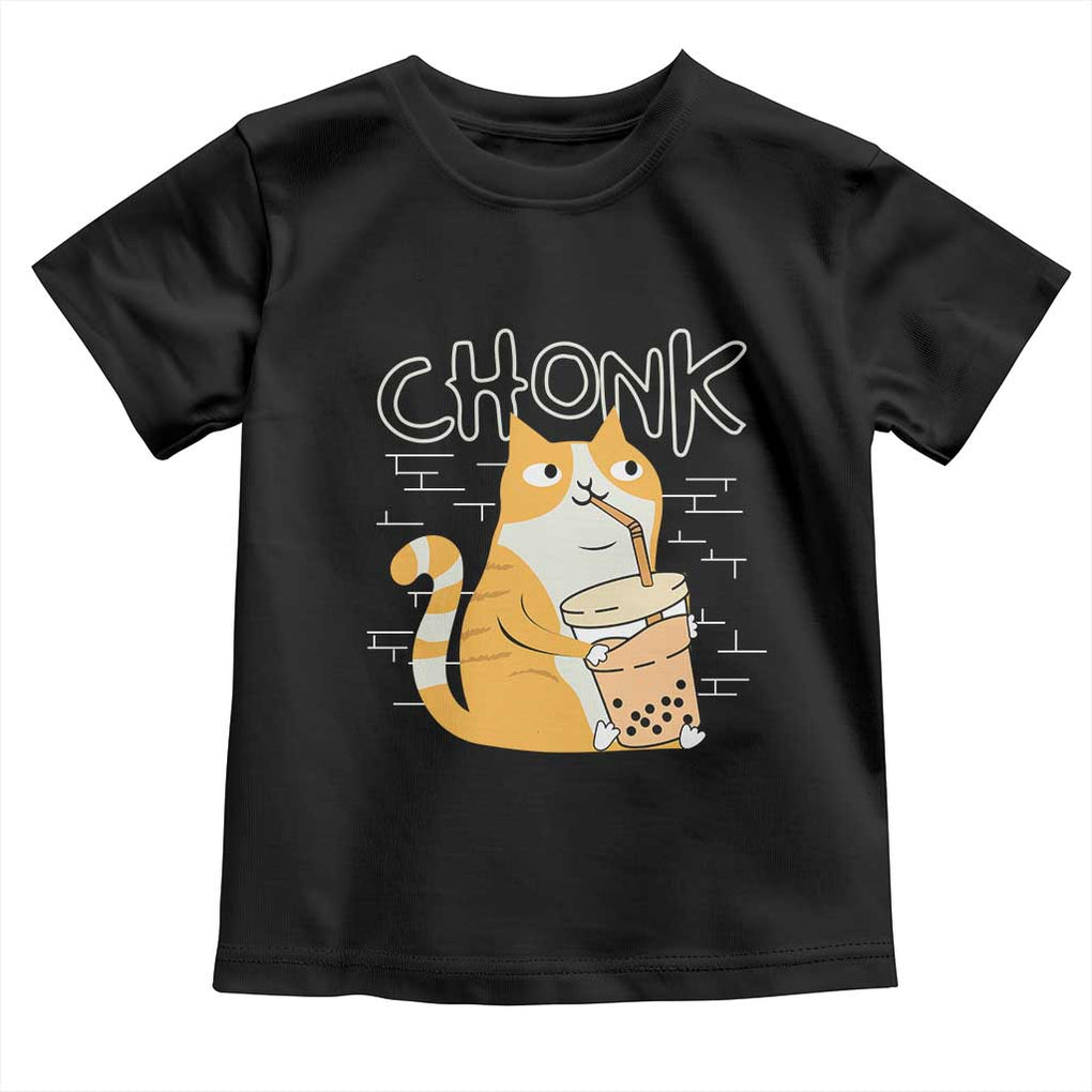 Funny Fat Cat Toddler T Shirt Chonk Drinking Bubble Tea TS09 Black Print Your Wear