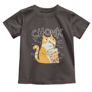 Funny Fat Cat Toddler T Shirt Chonk Drinking Bubble Tea TS09 Dark Chocolate Print Your Wear