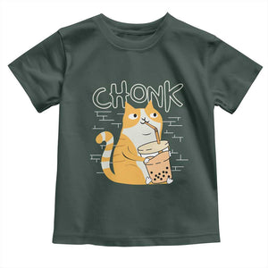 Funny Fat Cat Toddler T Shirt Chonk Drinking Bubble Tea TS09 Dark Forest Green Print Your Wear