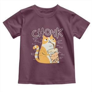 Funny Fat Cat Toddler T Shirt Chonk Drinking Bubble Tea TS09 Maroon Print Your Wear