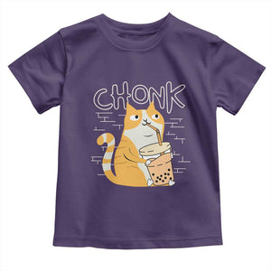 Funny Fat Cat Toddler T Shirt Chonk Drinking Bubble Tea TS09 Purple Print Your Wear