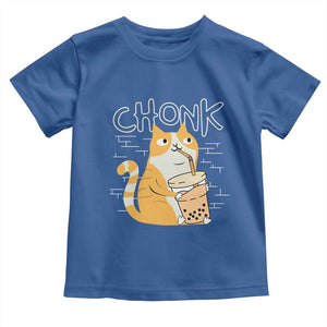 Funny Fat Cat Toddler T Shirt Chonk Drinking Bubble Tea TS09 Royal Blue Print Your Wear