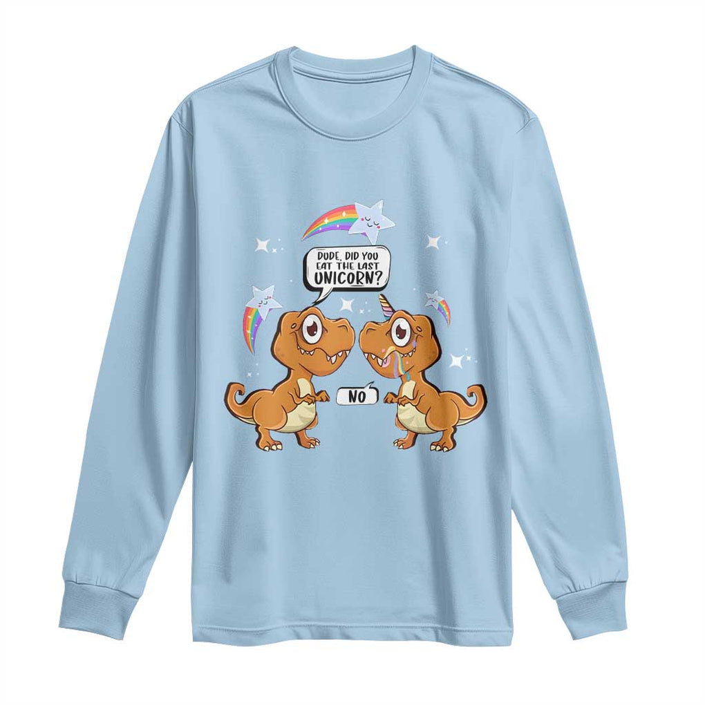 Funny Dinosaur Eat The Last Unicorn Long Sleeve Shirt TS09 Light Blue Print Your Wear