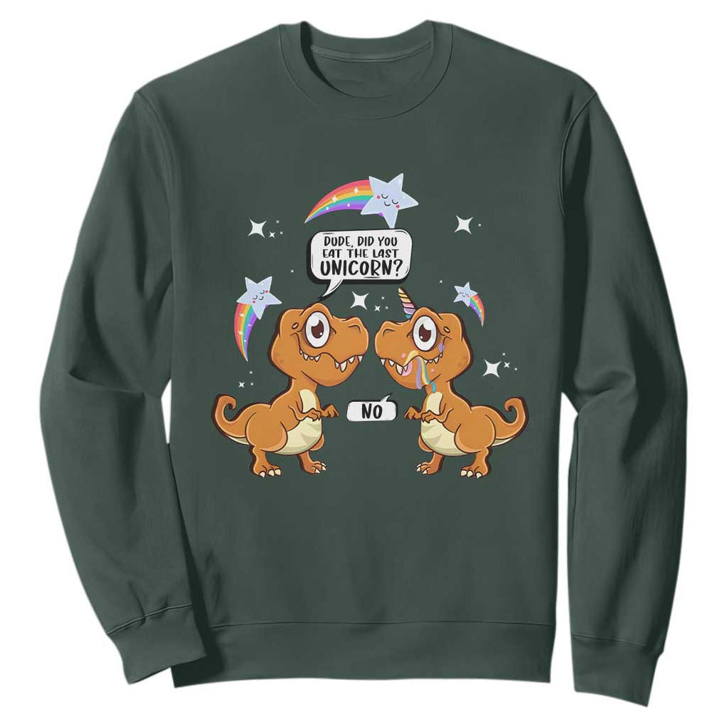 Funny Dinosaur Eat The Last Unicorn Sweatshirt TS09 Dark Forest Green Print Your Wear