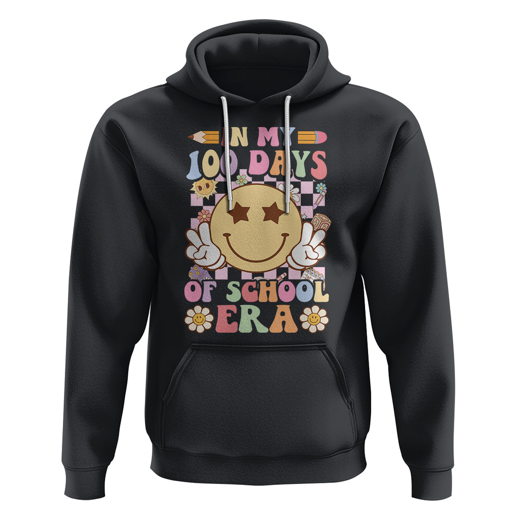 In My 100 Days Of School Era Retro Groovy Hoodie TS09 Black Printyourwear