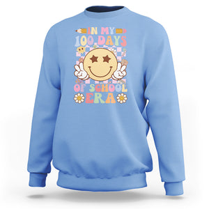 In My 100 Days Of School Era Retro Groovy Sweatshirt TS09 Carolina Blue Printyourwear